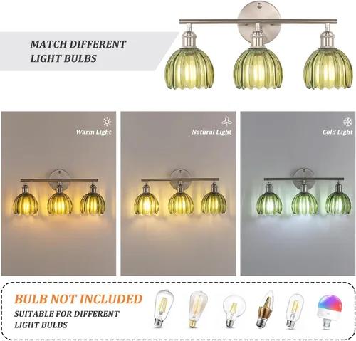 Vista 157 de Shenmoyl Lámparas de baño, lámpara de pared de 2 luces para tocador sobre espejo con pantalla de vidrio tulipán blanco para dormitorio, sala