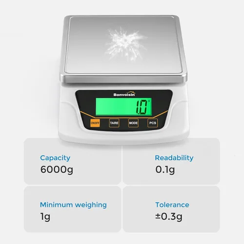 Vista 2 de Bonvoisin Báscula Digital con Precisión de 0.1 Gramo, Escala de Laboratorio Científica Digital de 6000g para Laboratorio, Pesaje de Joyería