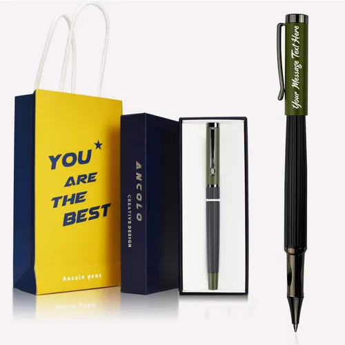 Vista 9 de Ancolo Bolígrafos de rodillo personalizados, punta media, con caja de regalo, tarjeta de regalo, bonito regalo de recuerdo, grabado con tu