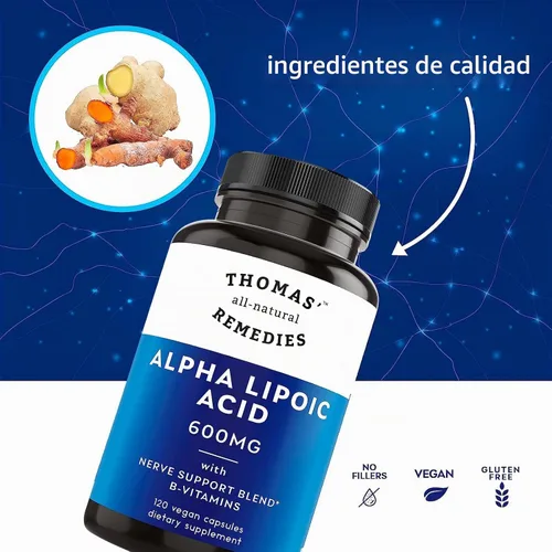 Vista 2 de Toms Remedies Suplemento de ácido alfa lipoico 600 mg de apoyo nervioso
