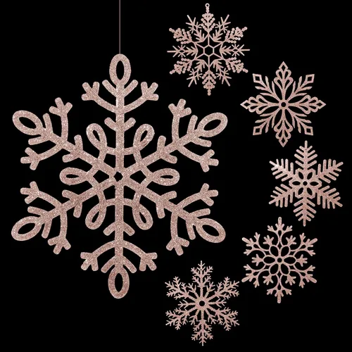 Vista 21 de Sratte Paquete de 12 adornos de copos de nieve grandes con purpurina de 12 pulgadas, decoración gigante de plástico para colgar en invierno