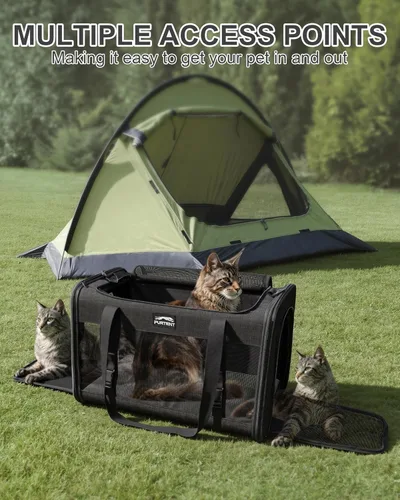 Vista 7 de Transportador de gatos para perros pequeños, medianos y grandes, transportador de gatos de lados suaves, transportador de viaje para mascotas, bolsa