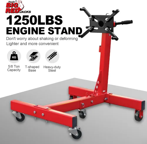 Vista 3 de BIG RED Soporte de motor giratorio de acero, capacidad de 3/4 toneladas (1,500 libras) con marco plegable, 5 ruedas, 4 brazos ajustables, cabezal