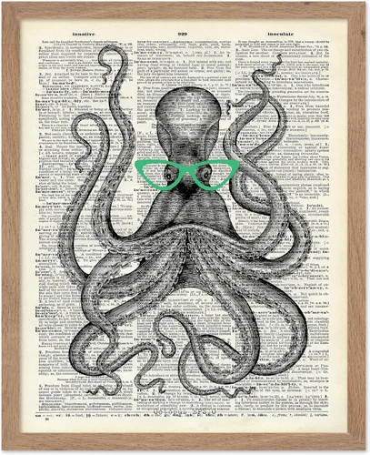 Vista 61 de Poster Master Póster de pulpo para parejas, póster de diccionario, arte Kraken, regalo romántico para él, ella, amantes, decoración náutica