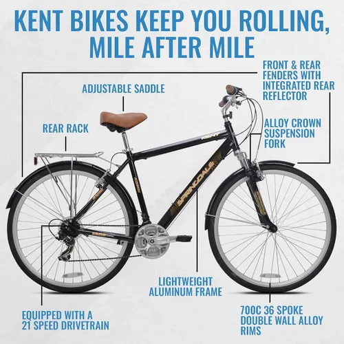 Vista 3 de Kent International Springdale Hybrid Bicycle - 700c Hybrid Bike with 21-Speed Rear Shimano Derailleur Drivetrain - Lightweight Mountain Bike with