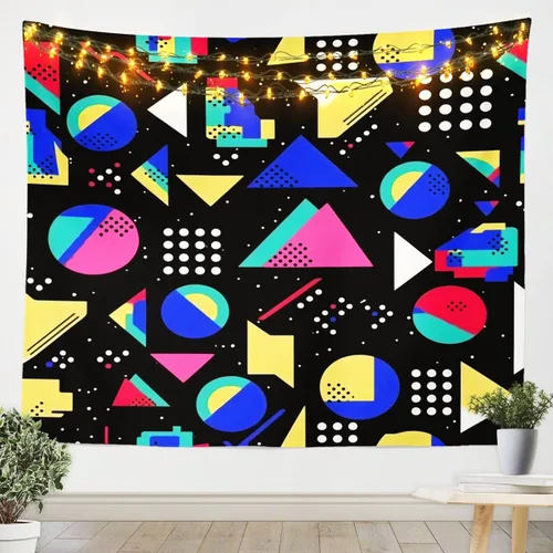 Vista 11 de Tapiz retro de los años 80 y 90, tamaño pequeño de 51 x 59, tapices geométricos abstractos urbanos modernos y colgantes de pared triangulares, arte