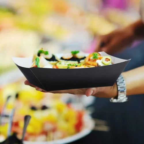 Vista 7 de Bandeja de papel desechable para alimentos, barcos de alimentos, resistente a la grasa, bandeja de palomitas de maíz para servir nachos, tacos