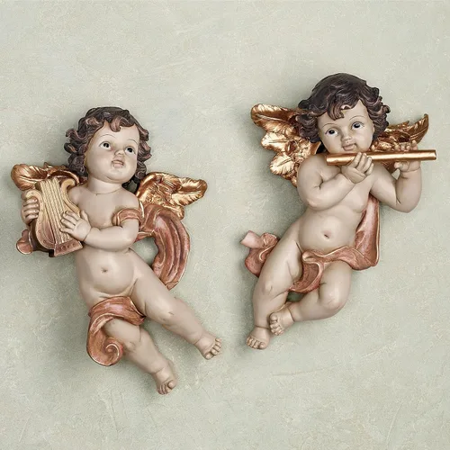 Vista 2 de Dulcet Sounds Cherub - Placas de pared (2 unidades), color dorado