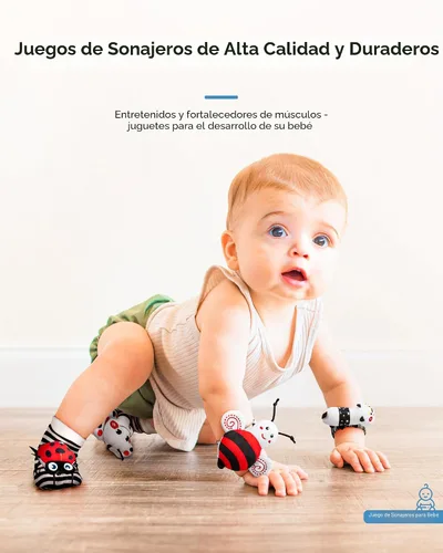 Vista 5 de Infinno Juego de calcetines con sonajero y brazalete para bebés de alto contraste, juguetes sensoriales ideales para bebés recién nacidos de 0 a 12