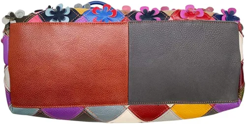Vista 5 de Bolso de hombro grande de piel auténtica con estampado floral multicolor para mujer