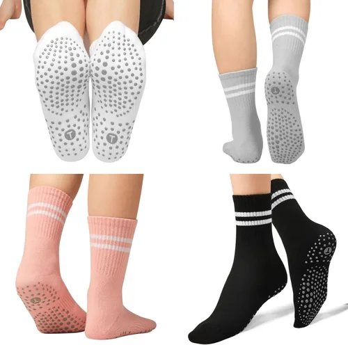 Vista 4 de Toes Home Calcetines de agarre para mujer, calcetines antideslizantes para pilates, yoga, calcetines para barre hospital, entrenamiento, calcetines