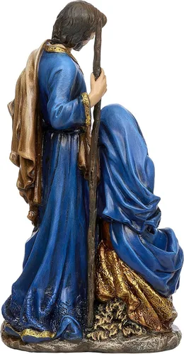 Vista 4 de Joseph's Studio by Roman, Figura de Natividad de la Sagrada Familia de 10.5 pulgadas de alto, estatua de Navidad azul y dorada, resina de 10.5