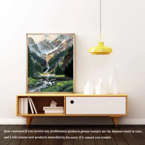 Vista 2 de Pintura por números, cascada de montañas, pintura sobre lienzo, pintura con pinceles, pinturas acrílicas, perfecta para pintar por números