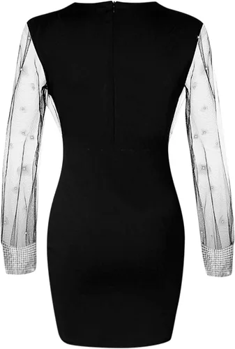 Vista 5 de Vestido de manga larga de encaje para mujer, vestido de fiesta de cóctel de verano 2023, vestido de fiesta acampanado, vestido de longitud media