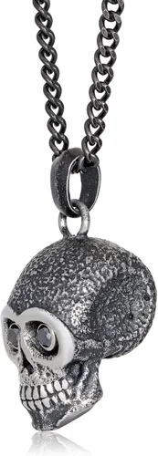 Vista 9 de Metro Jewelry Collar con colgante de calavera chapada en iones de diamante negro para hombres en acero inoxidable de 24 pulgadas con cadena redonda