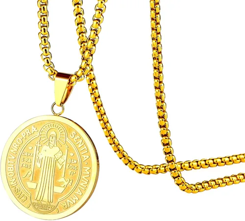 Vista 5 de MAXVIN Collar con colgante de exorcismo de San Benito para hombre, acero inoxidable, cruz católica, protección de demonios, cazador de fantasmas