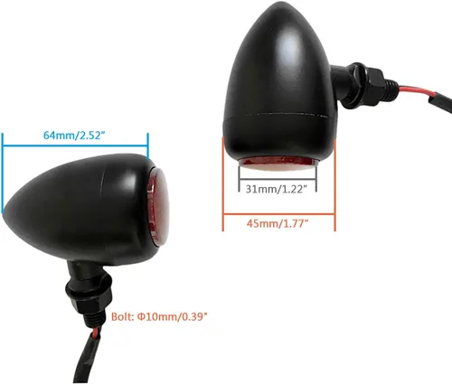 Vista 3 de FATECIM 2 unids motocicleta LED intermitente indicador ámbar luz mini bala aluminio moto indicadores intermitentes 12V universal (negro)