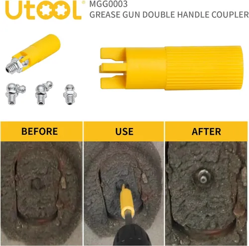 Vista 5 de UTOOL Kit de accesorios para pistola de engrase, acoplador de doble mango con limpiador de ajuste Zerk, roscas NPT de 1/8, accesorios Zerk fáciles