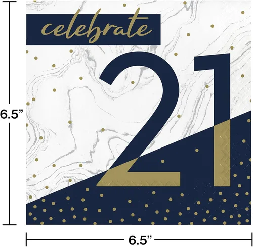 Vista 2 de Trendware Servilletas de cumpleaños número 21 azul marino y dorado, 48