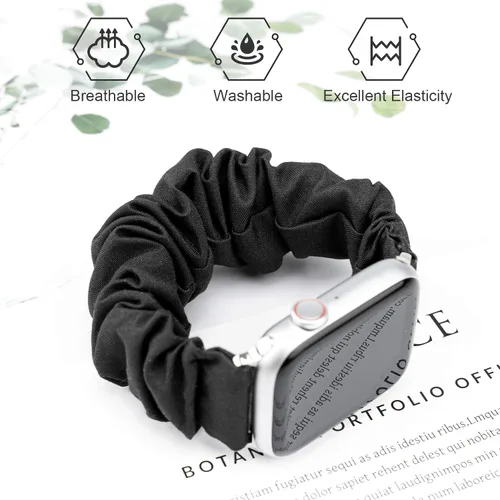 Vista 8 de Greatfine - Correa elástica para reloj Apple Watch Scrunchie de 38mm 40mm 42mm 44mm, correa elástica suave, con iWatch Series 6 SE 5 4 3 2 1, S L