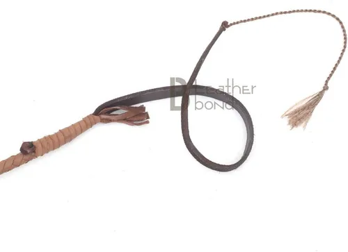Vista 4 de Natural Tan Brown Leather Bullwhip Real Cowhide Leather Bull Whip for Sound Practice, Horse Handling & Costume Use