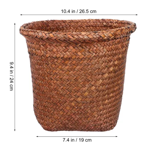 Vista 5 de FOMIYES Papelera tejida con pajilla, de mimbre, para el hogar, oficina, dormitorio, 9.4 pulgadas
