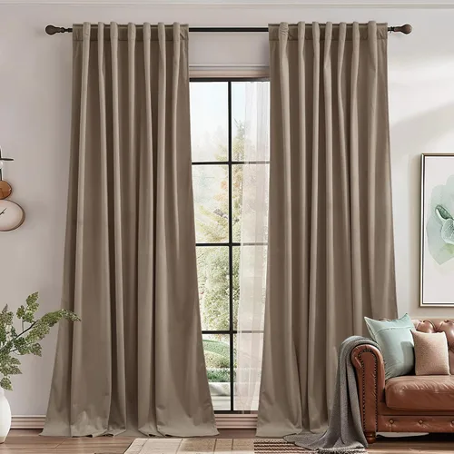 Vista 22 de StangH Cortinas 100% opacas, color beige, terciopelo suave y grueso, cortinas para ventana de dormitorio, forro blanco, cortinas con aislamiento