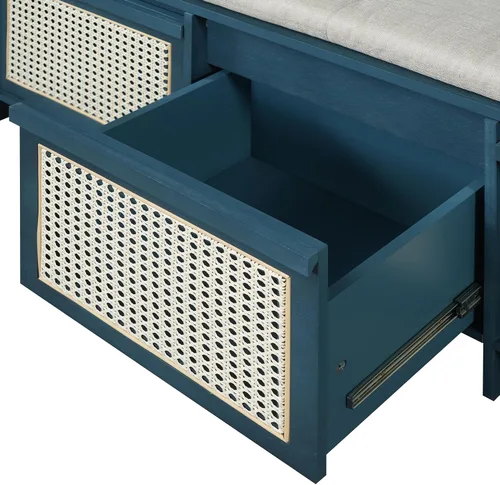 Vista 9 de Entryway Cushioned Storage Shoe Bench，Antique Navy-Q