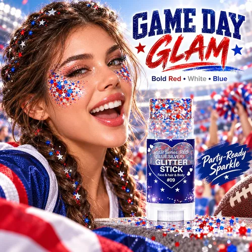 Vista 4 de Go Ho Patriotic Body Glitter Stick, accesorios del 4 de julio, rojo, blanco