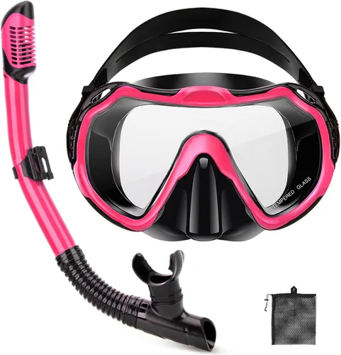 Vista 19 de Snorkeling Gear for Adults, Adult Snorkel Set with Panoramic Anti-Leak and Anti-Fog Tempered Glass Snorkel Mask, Dry Top Snorkel, Snorkle Mask Set