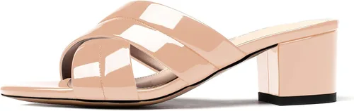 Vista 2 de WAYDERNS Sandalias de tacón bajo con puntera abierta y tacón bajo para mujer, de 2 pulgadas Beige