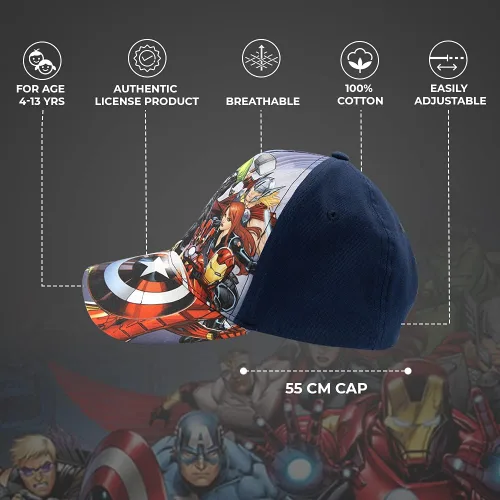 Vista 4 de Marvel Avengers, Captain America, Hulk, Ironman - Gorra de béisbol de ala plana, para niños de 5 a 17 años