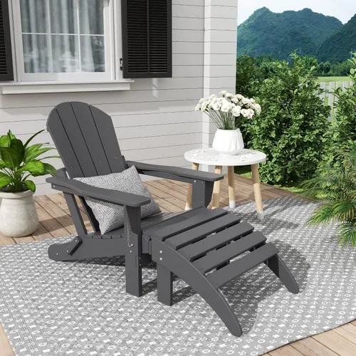 Vista 24 de WestinTrends Malibu - Silla de salón para exteriores, juego de 2 sillas Adirondack con otomana, sillas plegables de madera de polietileno para todo
