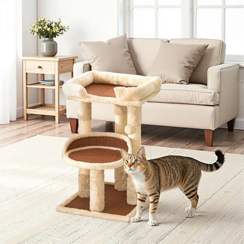 Vista 8 de Fansafurn Árbol de varios niveles para gatos de interior, torre moderna para gatos con camas dobles y postes rascadores, árbol para gatos grandes