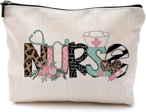 Vista 20 de Bolsas de maquillaje para enfermeras - Bolsas de cosméticos con cremallera para mujeres y estudiantes de enfermería Un estilo-enfermera-blanco
