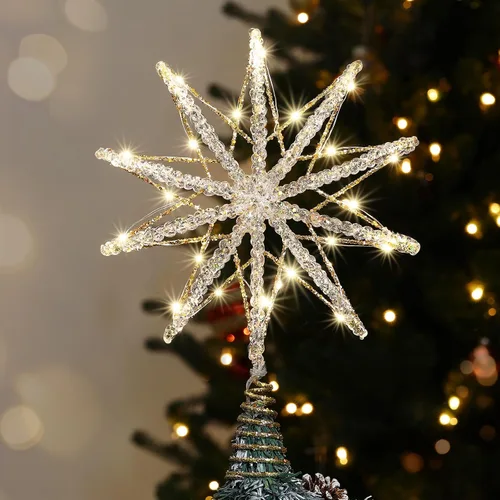 Vista 12 de Luxspire Estrella Superior para Árbol de Navidad, Luces LED de Metal con Purpurina 3D para Decoraciones Navideñas, Operada con Control Remoto y USB