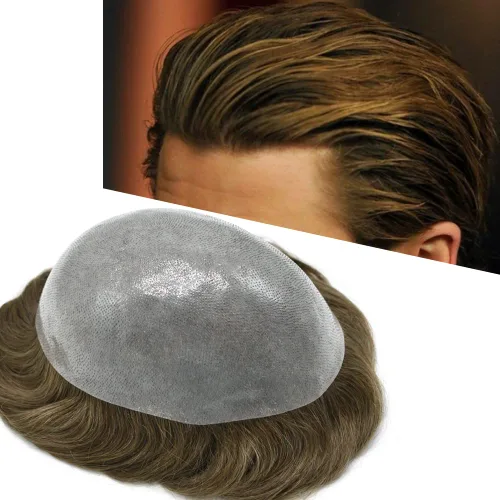Vista 19 de PU Toupee para hombres pieza de pelo real sistema de reemplazo de cabello humano para hombres Toupee pieza de pelo para hombres piel polivinílica