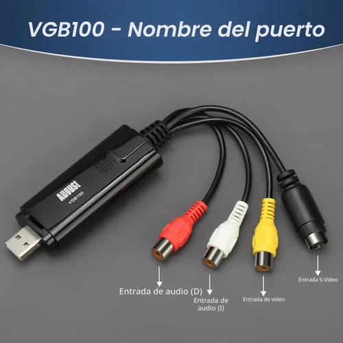 Vista 2 de August VGB100 - Tarjeta de captura de video USB externa - Cable de transferencia de video S/compuesto a USB - Cable de captura para Windows 11/10