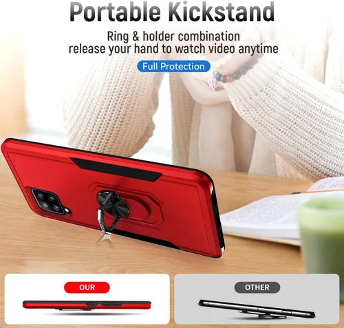 Vista 2 de Funda para Samsung Galaxy A42 5G con anillo de soporte, resistente protección de grado militar a prueba de golpes para Galaxy A42 5G (rojo)