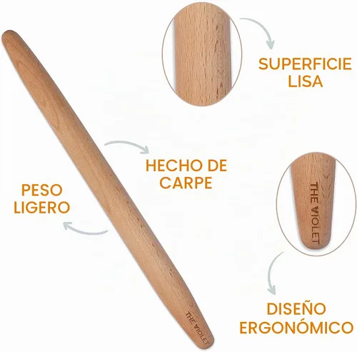 Vista 3 de THE VIOLET Rodillos franceses de madera para hornear, fondant, pasta, masa, pasta, pizza, galletas, rodillo de madera, diseño cónico de 17 pulgadas