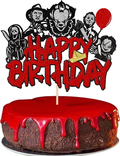 Vista 18 de 1 pieza de decoración de pastel de cumpleaños con purpurina montada con purpurina clásica de Halloween para torta de terror sangrienta temática