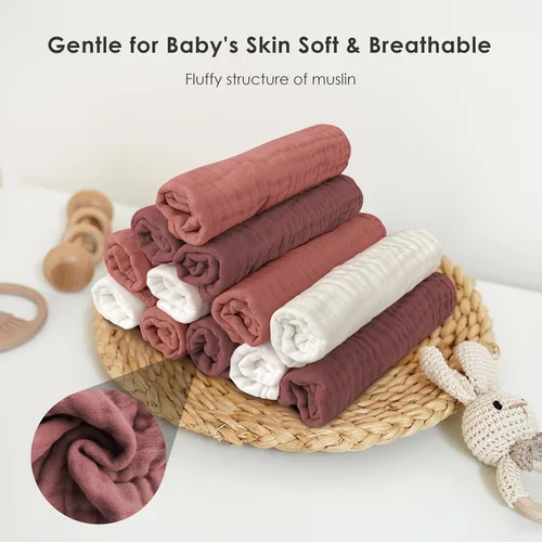 Vista 4 de Paños de muselina para eructos para bebé, 100% algodón, para unisex, niño, niña - Grandes 20" x 10", productos esenciales para recién nacidos, ultra