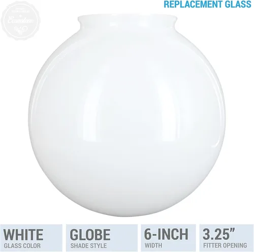 Vista 2 de KOR K21815 Pantalla de lámpara de globo de vidrio blanco de 6 pulgadas