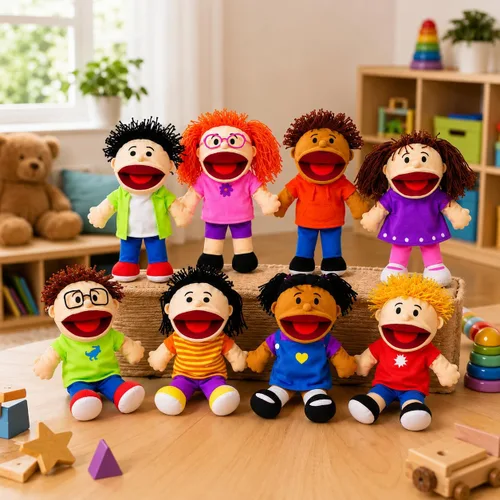 Vista 5 de Fun Express – Muñecos de felpa Happy kids Colección multiétnica (1 paquete de 8), Multicolor