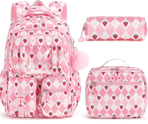 Vista 16 de Fimibuke Mochila infantil para niñas escolares, mochila impermeable con A1. Rosa diamante