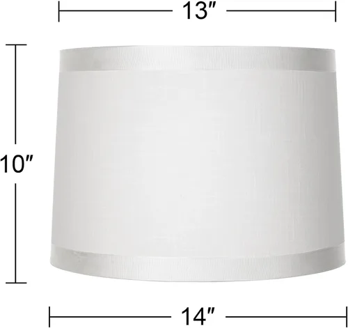 Vista 4 de Juego de 2 pantallas de lámpara de tambor grandes de tela blanca (premontadas) de 13 pulgadas superior x 14 pulgadas inferior x 10 pulgadas de alto