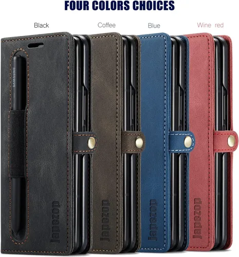 Vista 8 de Funda tipo cartera para Samsung Galaxy Z Fold 3 con soporte para bolígrafo S, color negro
