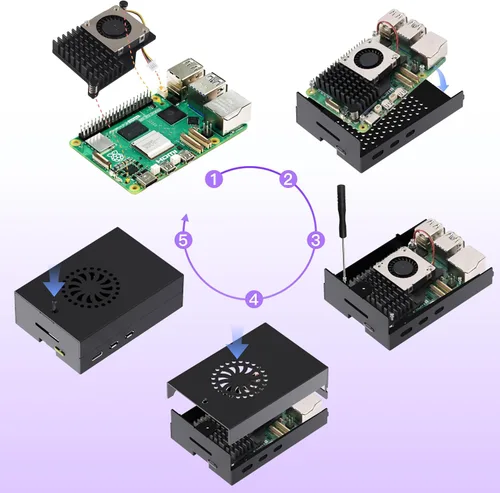 Vista 6 de TRASKIT Basic kit for Raspberry Pi 5 4GB RAM,PI5 Case, Active Cooler and Pi 5 4GB Single Board Included