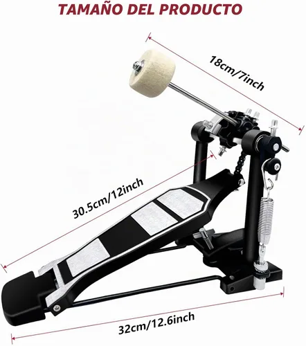 Vista 6 de Pedal de bombo, pedal de tambor de un solo patada con estribo de servicio pesado y transmisión por cadena
