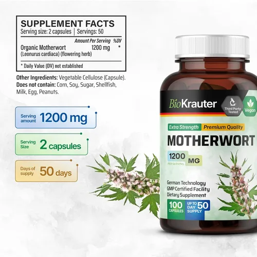 Vista 3 de BIO KRAUTER Suplementos de perimenopausia y menopausia para mujeres* - Cápsulas veganas de agripalma de 1200 mg/porción suministro para 50 días